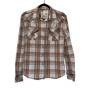 BKE‎ Athletic Fit Plaid Snap Button Shirt Men's Orange Brown Size Small